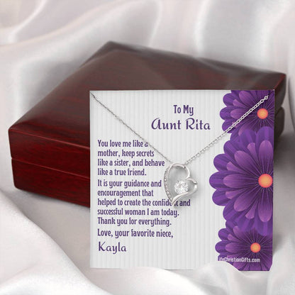 Personalized Auntie Forever Love Necklace Message Card - Love Like Mother - Flowers