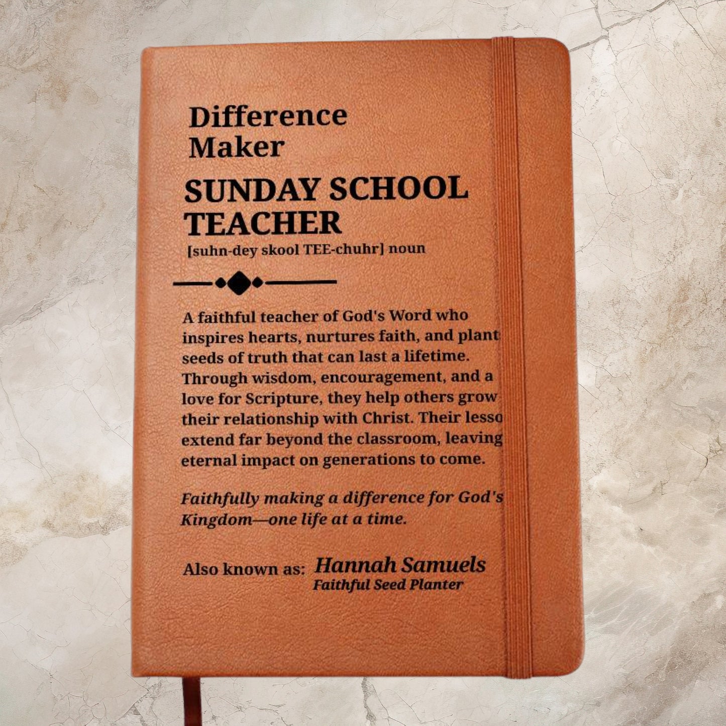 Difference Maker - Sunday School Teacher Personalized Vegan Leather Journal For Bible Study or Prayer Notebook