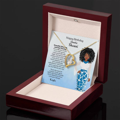 Personalized To Auntie Forever Love Necklace And Message Card - Gracefully African American