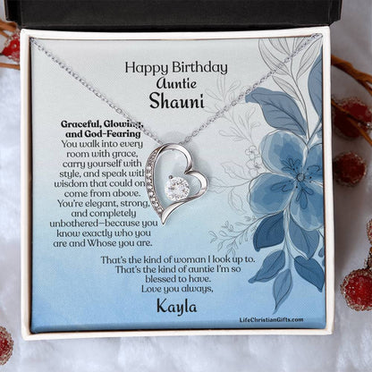 Personalized Auntie Forever Love Necklace Message Card - Gracefully Flowers