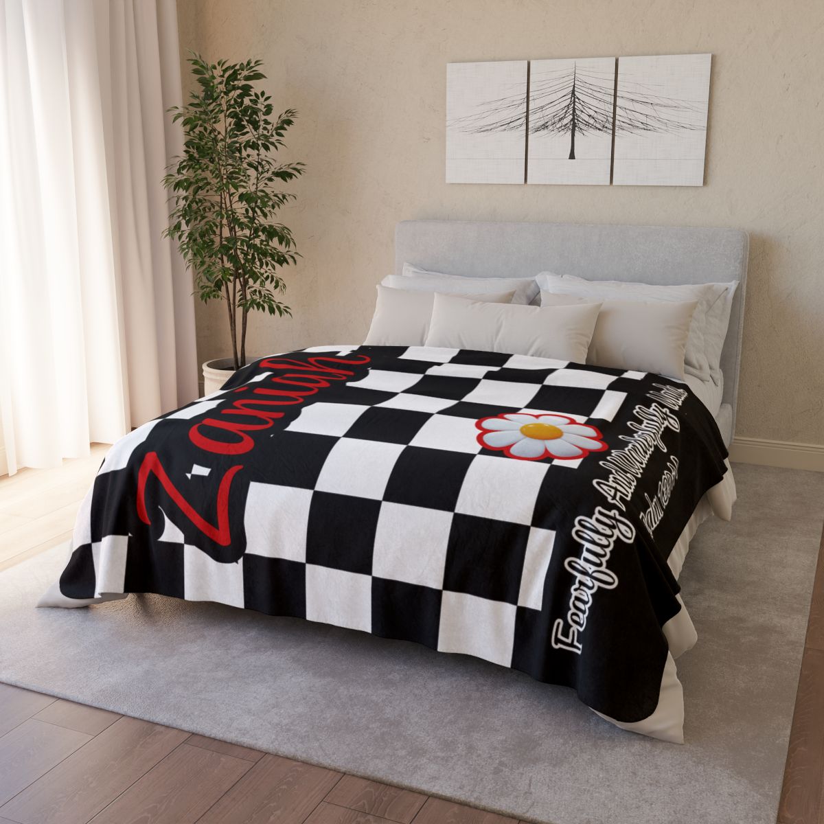 Personalized Wonderfully Made Sherpa Blanket - White and Black Checker