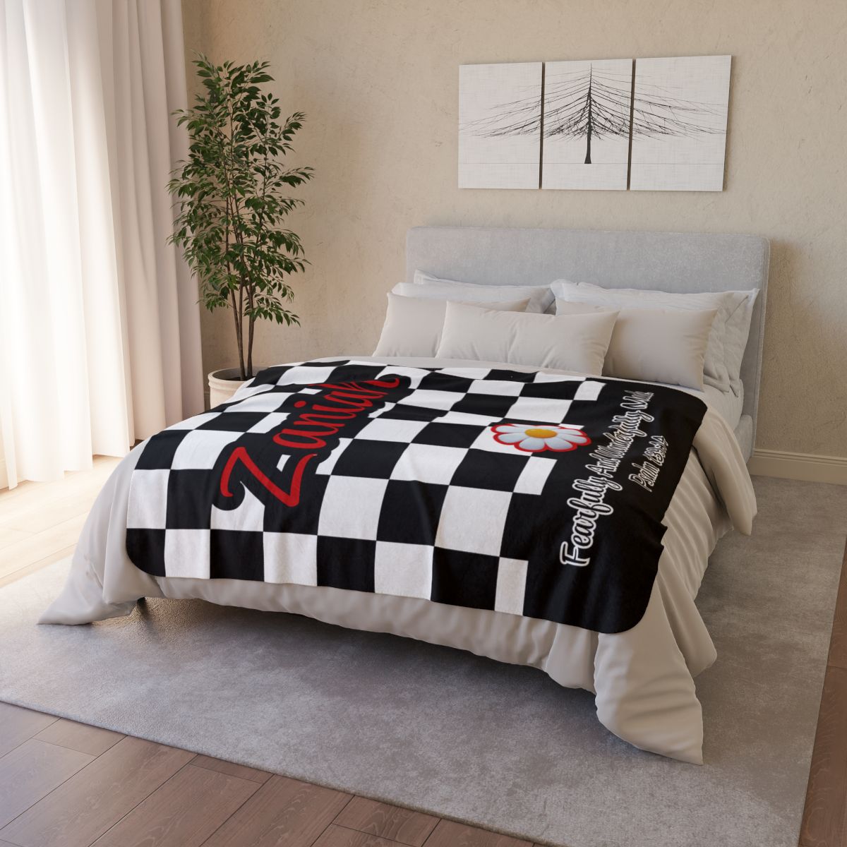 Personalized Wonderfully Made Sherpa Blanket - White and Black Checker
