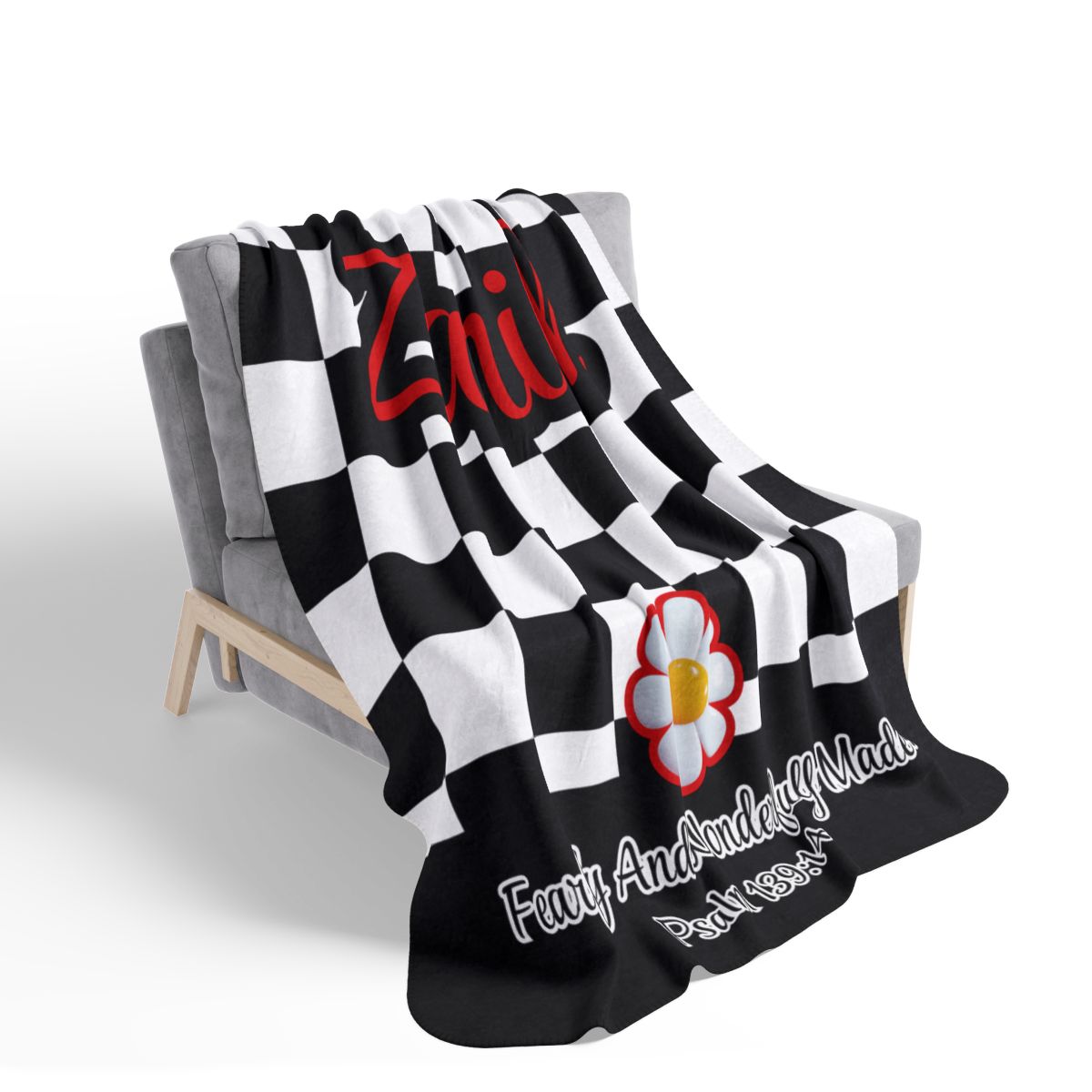 Personalized Wonderfully Made Sherpa Blanket - White and Black Checker