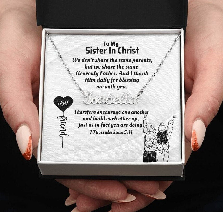 Sister In Christ Gift Personalized Name Necklace Bible Verse Message Card Christian Faith Jewelry For Her Best Friend In Christ Gift
