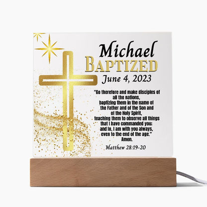Personalized Acrylic Plaque Baptism Gift For Teen or Adult - Bible Verse and Gold Cross