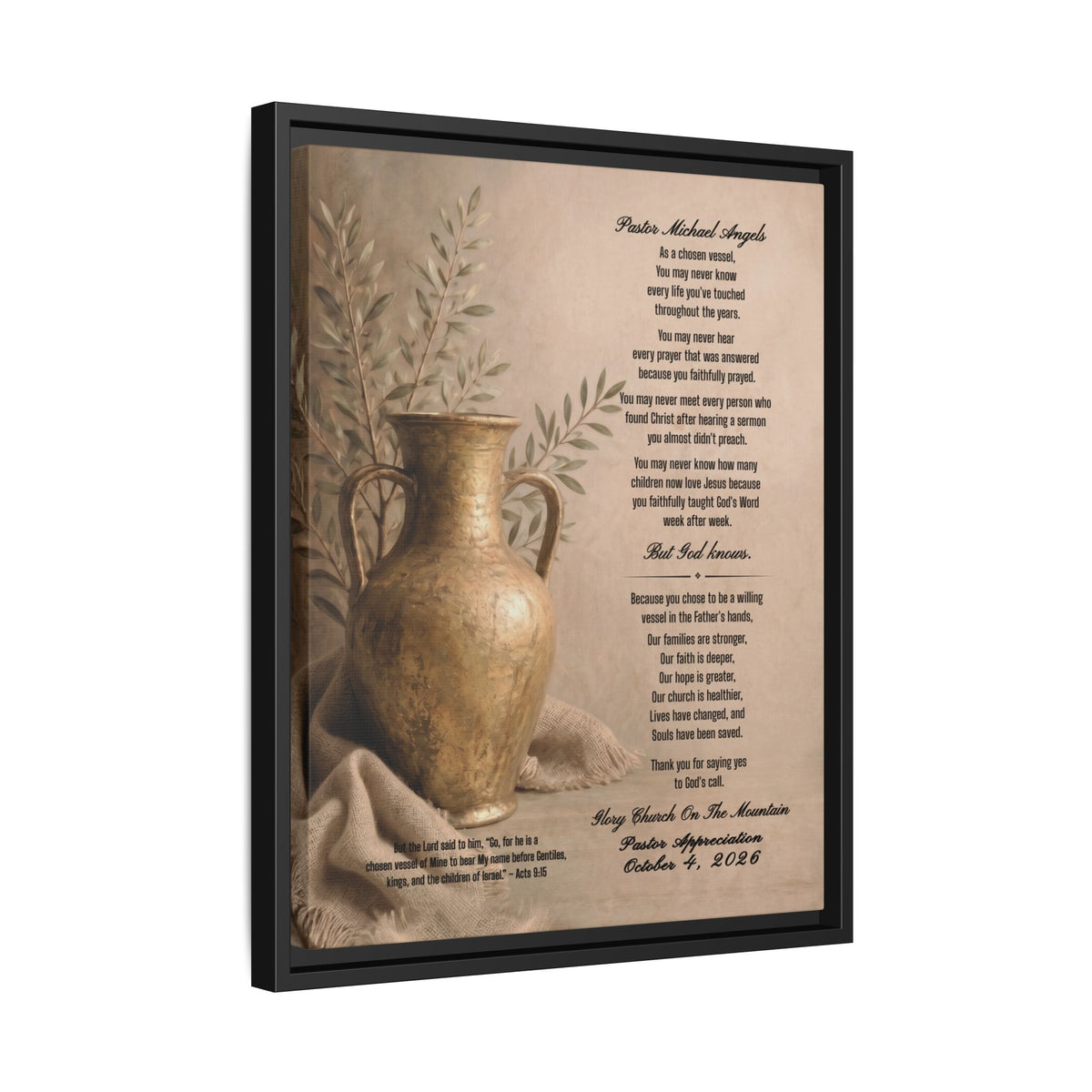 Personalized Pastor Appreciation Canvas Wall Art, Pastor Anniversary Gift | Chosen Vessel