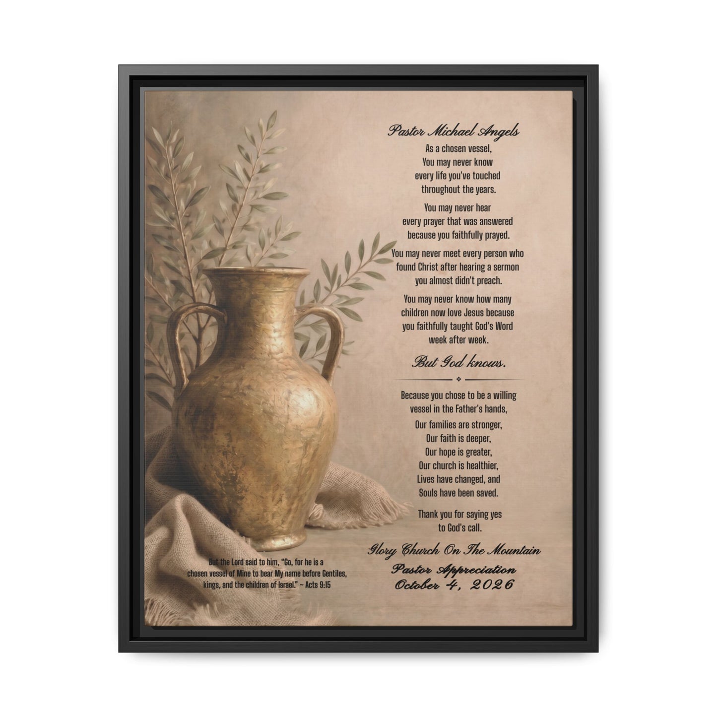 Personalized Pastor Appreciation Canvas Wall Art, Pastor Anniversary Gift | Chosen Vessel