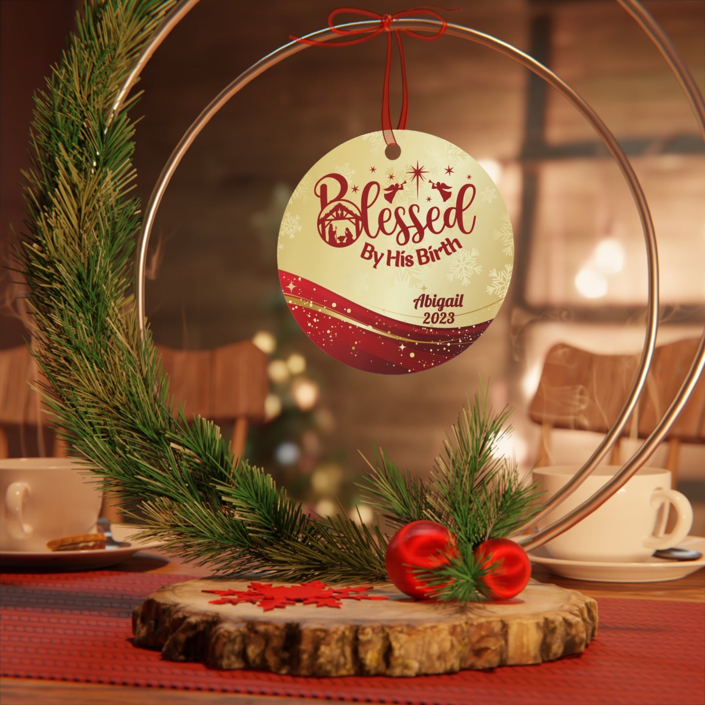Personalized Metal Ornament Nativity Scene - Blessed