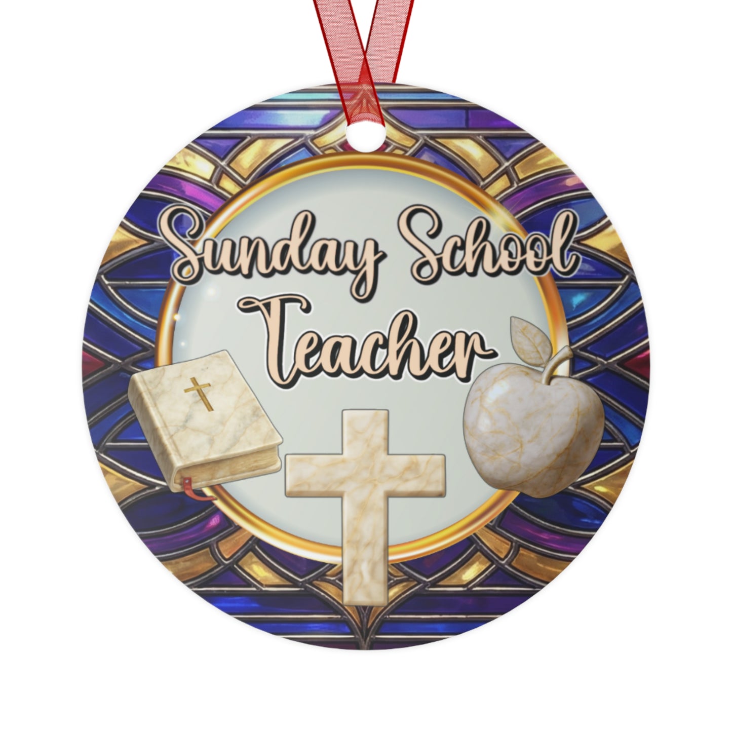 Sunday School Teacher Faux Stained-Glass Ornament | Personalized Keepsake