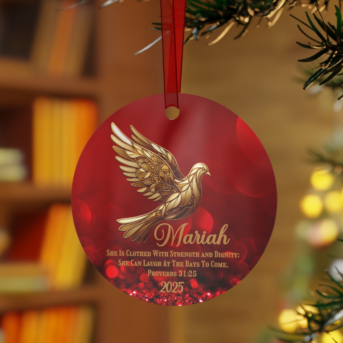 Gold Dove Bible Verse Personalized Christmas Metal Ornament