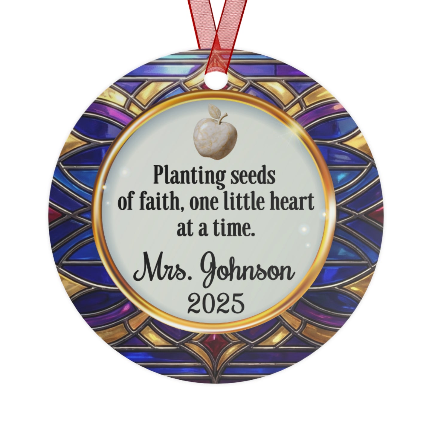 Sunday School Teacher Faux Stained-Glass Ornament | Personalized Keepsake