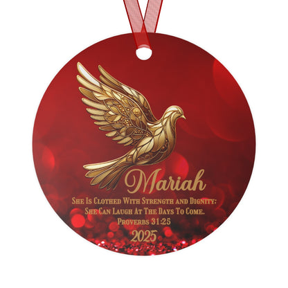 Gold Dove Bible Verse Personalized Christmas Metal Ornament