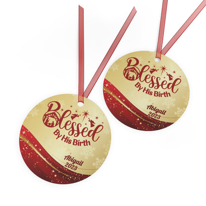 Personalized Metal Ornament Nativity Scene - Blessed