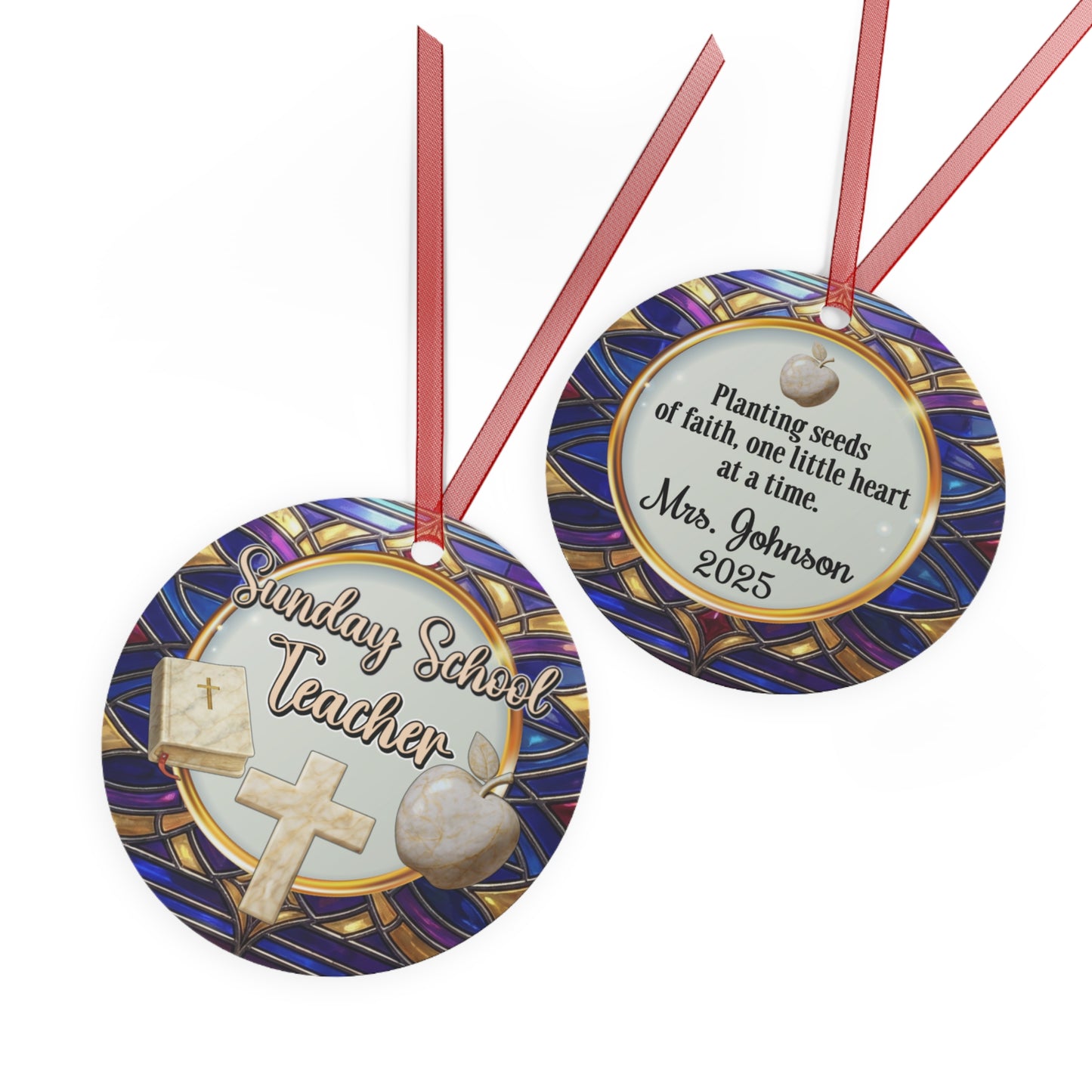Sunday School Teacher Faux Stained-Glass Ornament | Personalized Keepsake
