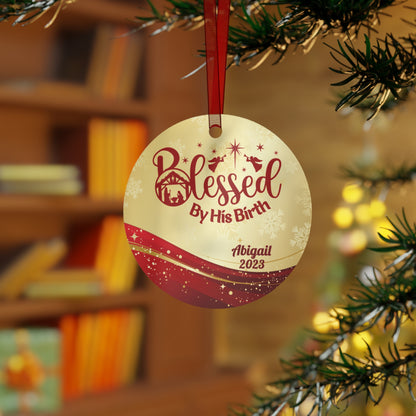 Personalized Metal Ornament Nativity Scene - Blessed