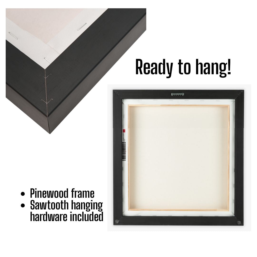 Black picture frame with sawtooth hanging hardware on a white background