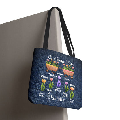 Personalized Christian Tote Bag - God Says I Am Bible Verse Affirmations