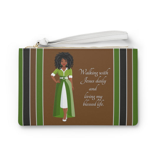 Walking With Jesus Daily And Living My Blessed Clutch Bag - African American