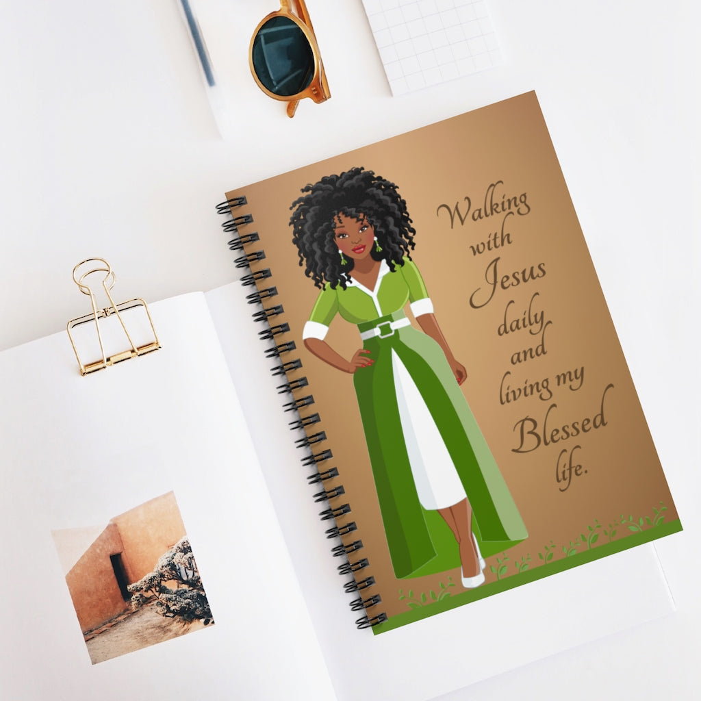 Walking With Jesus Living Blessed Life Notebook - African American Woman