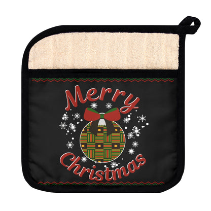 Black Kente Merry Christmas Ornament And Snow Pot Holder with Pocket