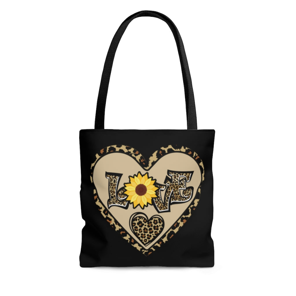 Love Leopard Print With Sunflower and Hearts Tote Bag