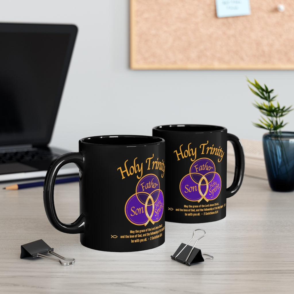 Holy Trinity Christian Gift Mug, Black Coffee Cup With ICHTHUS