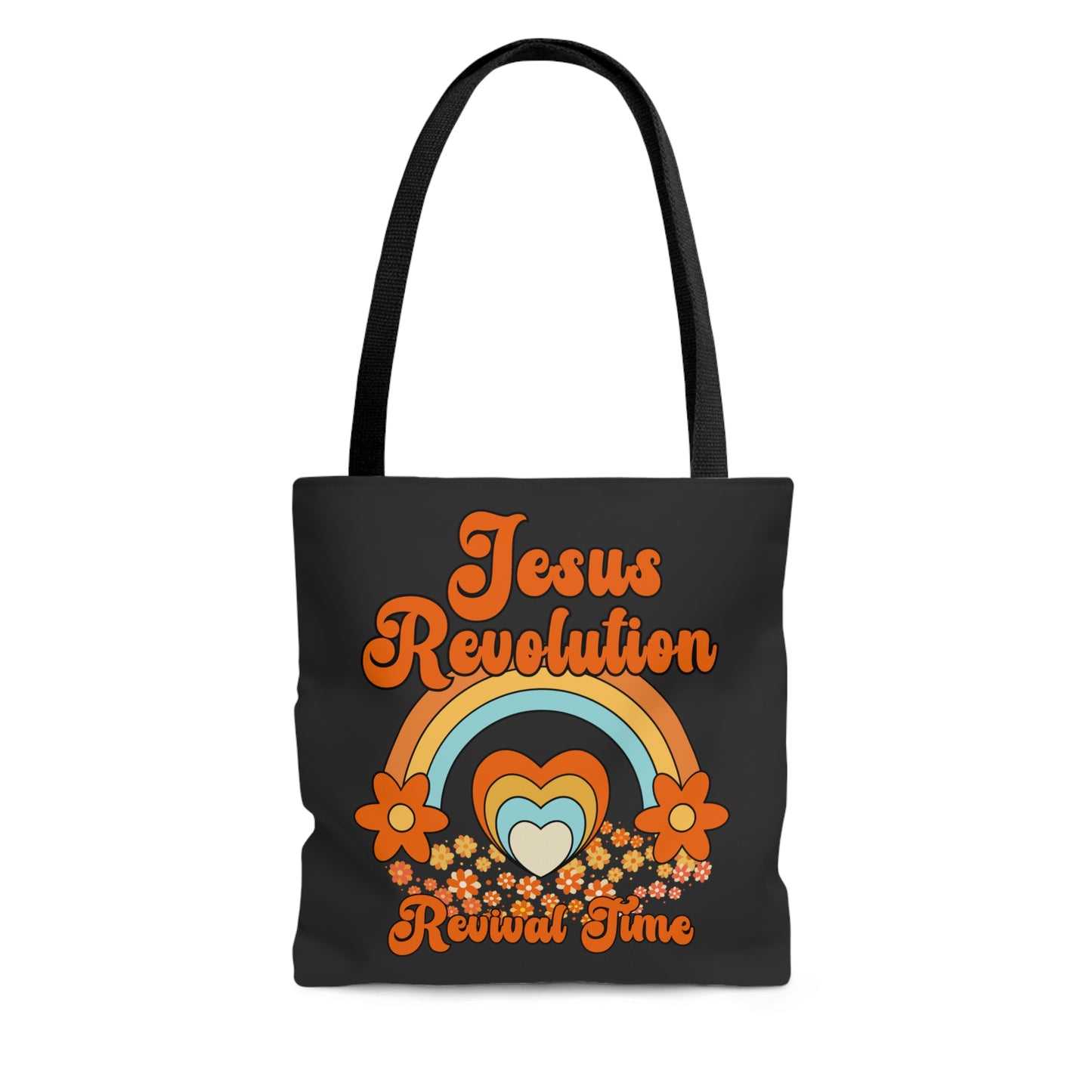Jesus Revolution Revival Time Tote Bag - Retro Rainbow Heart