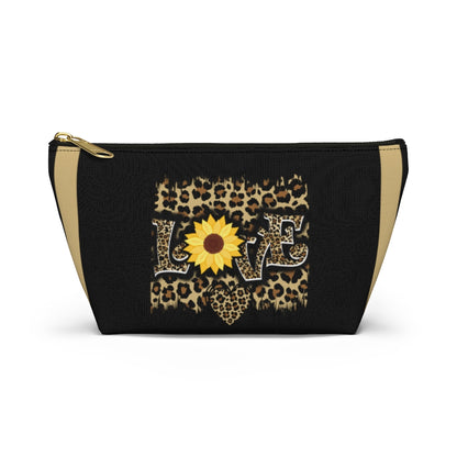 Love Leopard Print and Sunflower Accessory Pouch and Cosmetic Bag