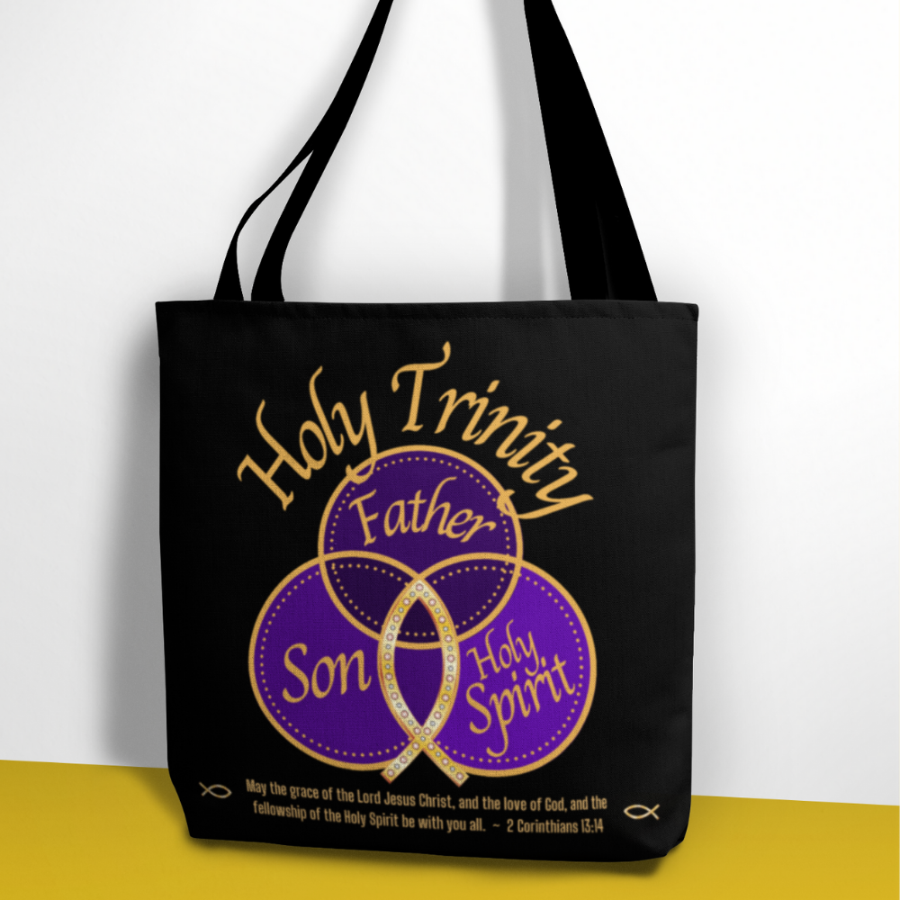 Holy Trinity Tote Bag Christian Life Inspirational Black Handbag