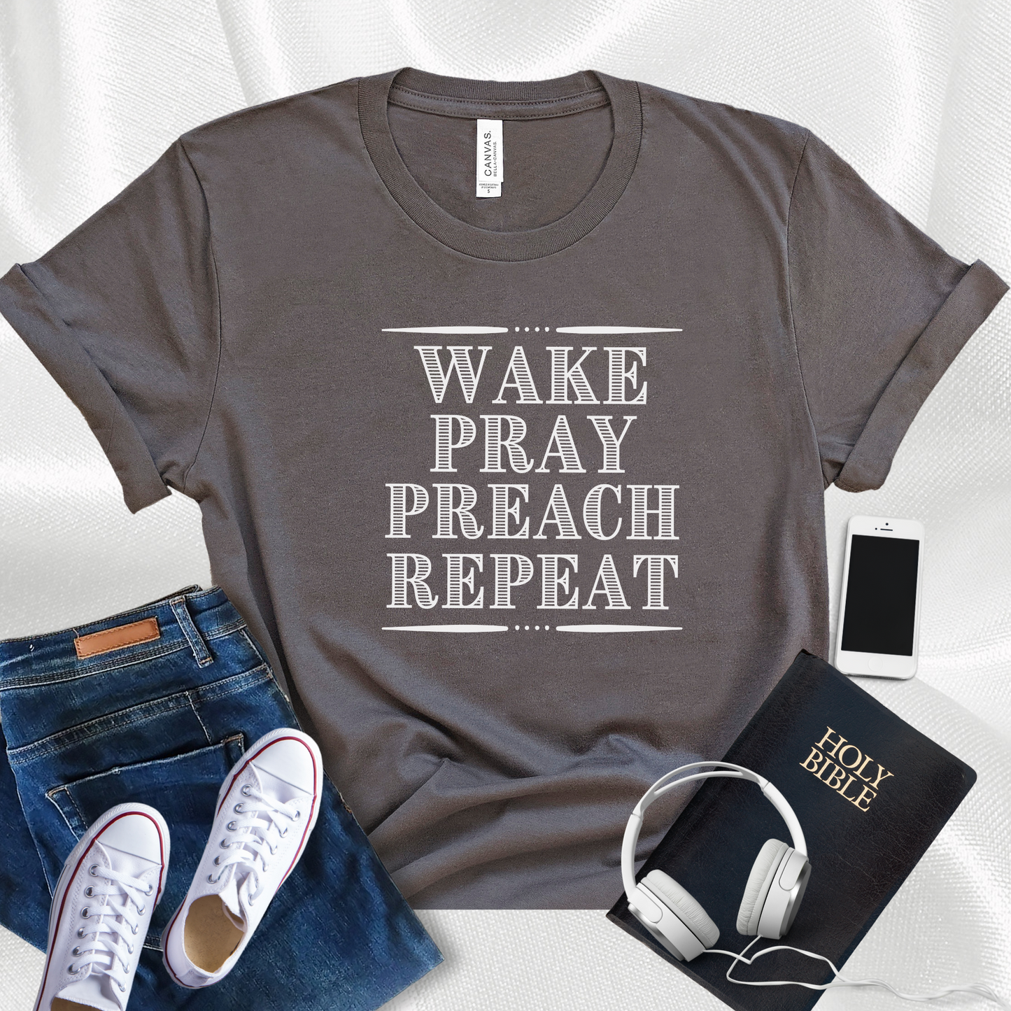 Wake Pray Preach Repeat Pastor Christian Faith T-Shirt