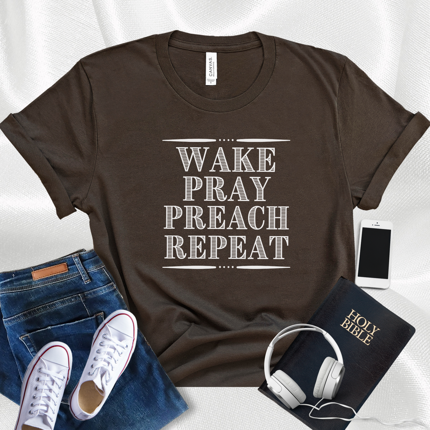 Wake Pray Preach Repeat Pastor Christian Faith T-Shirt