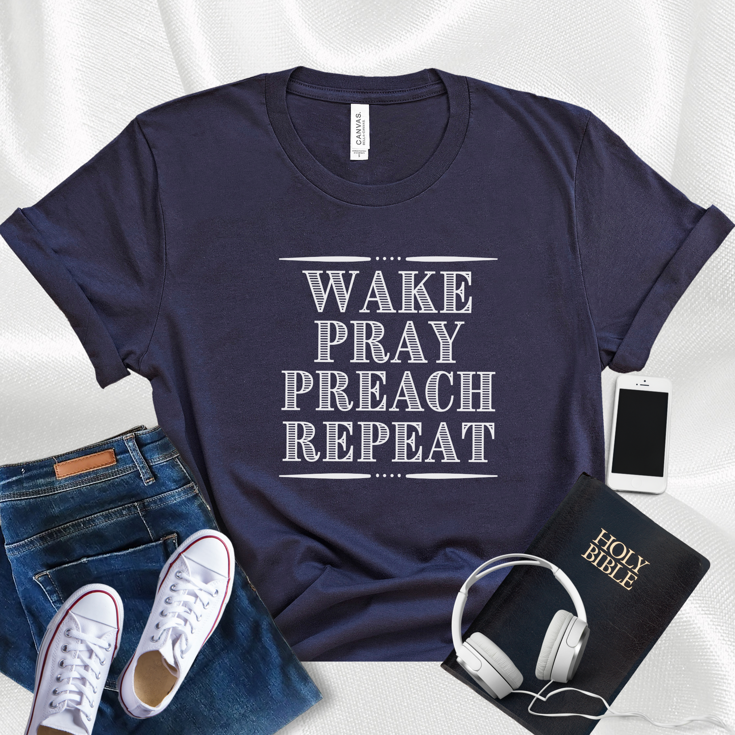 Wake Pray Preach Repeat Pastor Christian Faith T-Shirt