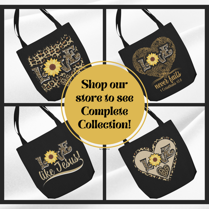 Love Leopard Print With Sunflower and Hearts Tote Bag