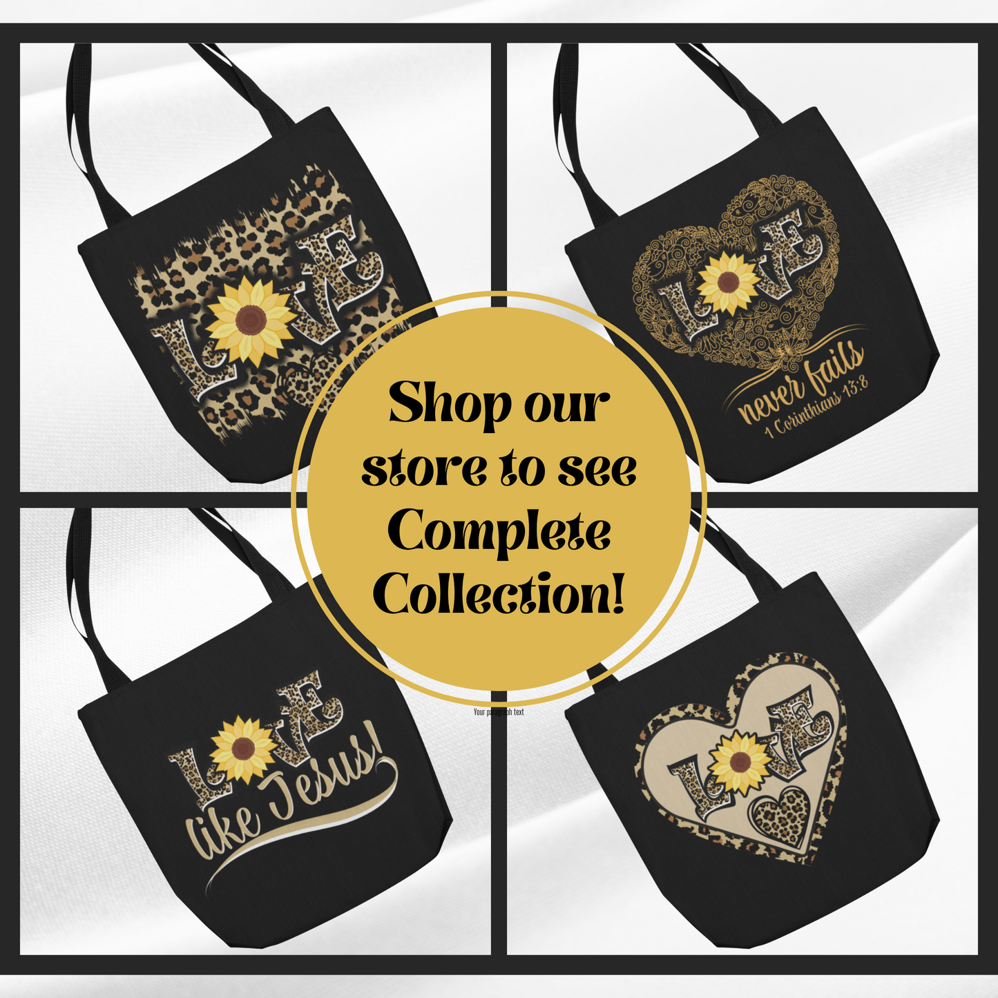 Love Like Jesus Leopard Print With Sunflower Christian Faith Tote Bag