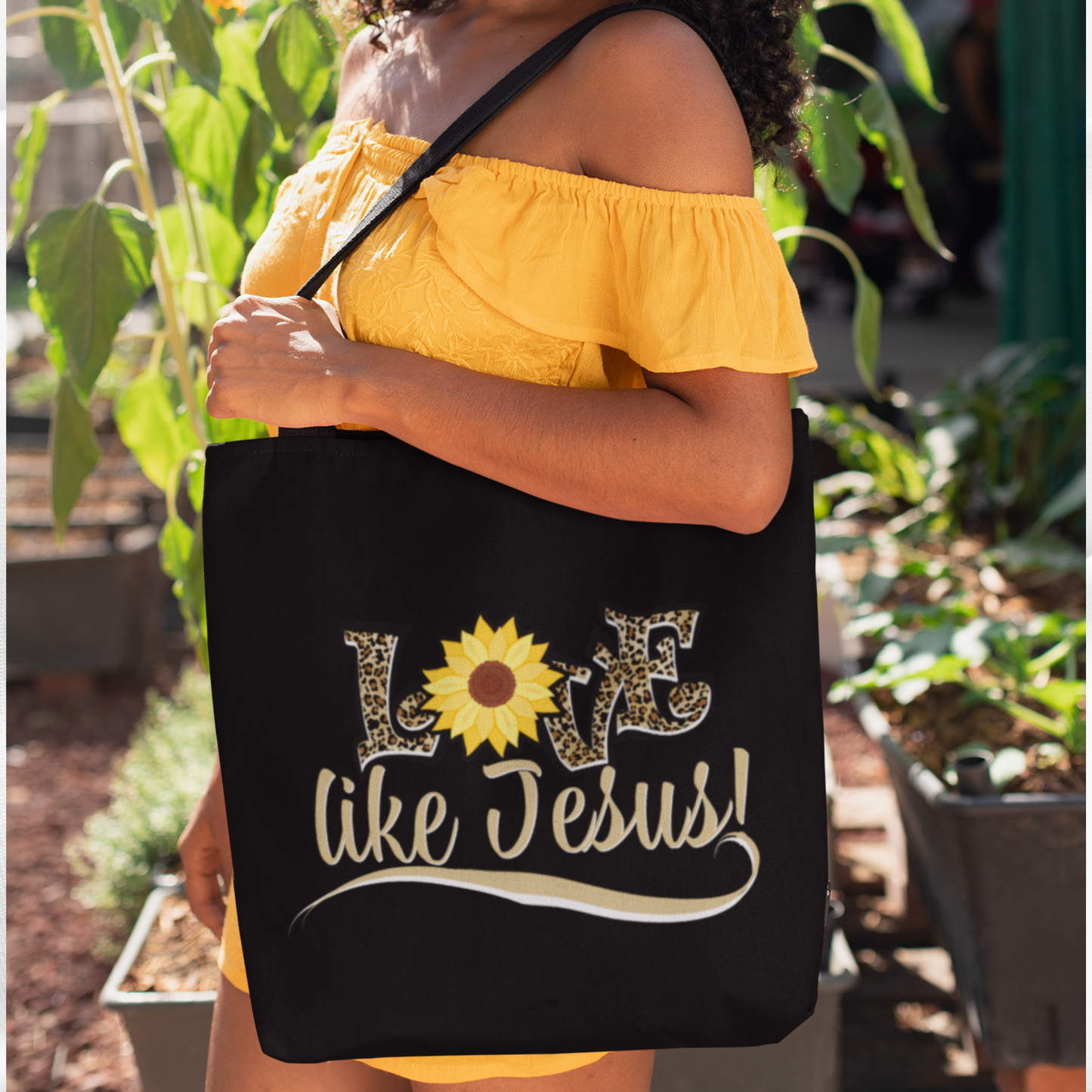 Love Like Jesus Leopard Print With Sunflower Christian Faith Tote Bag