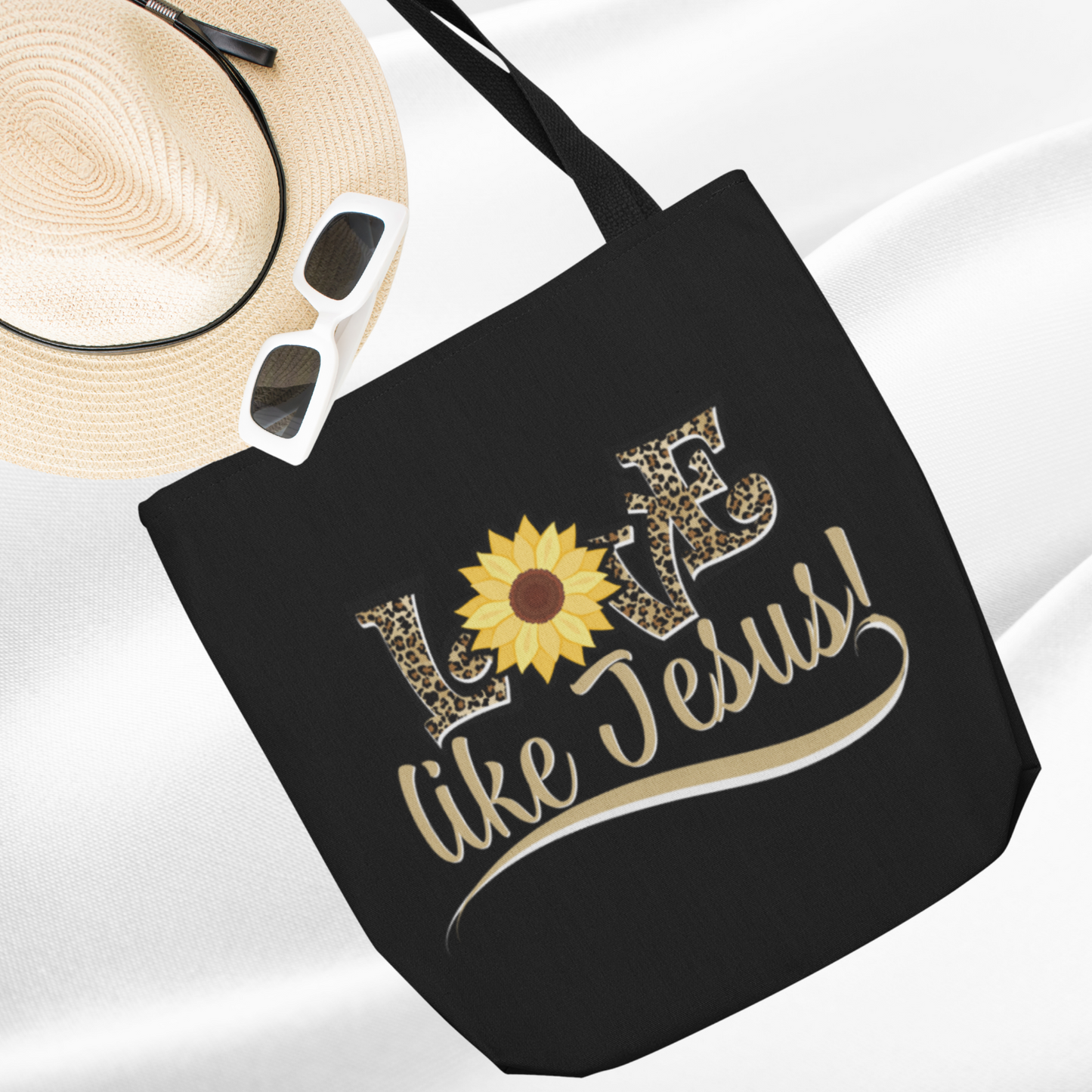 Love Like Jesus Leopard Print With Sunflower Christian Faith Tote Bag