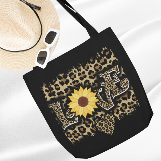 Love Leopard and Sunflower Print Tote Bag