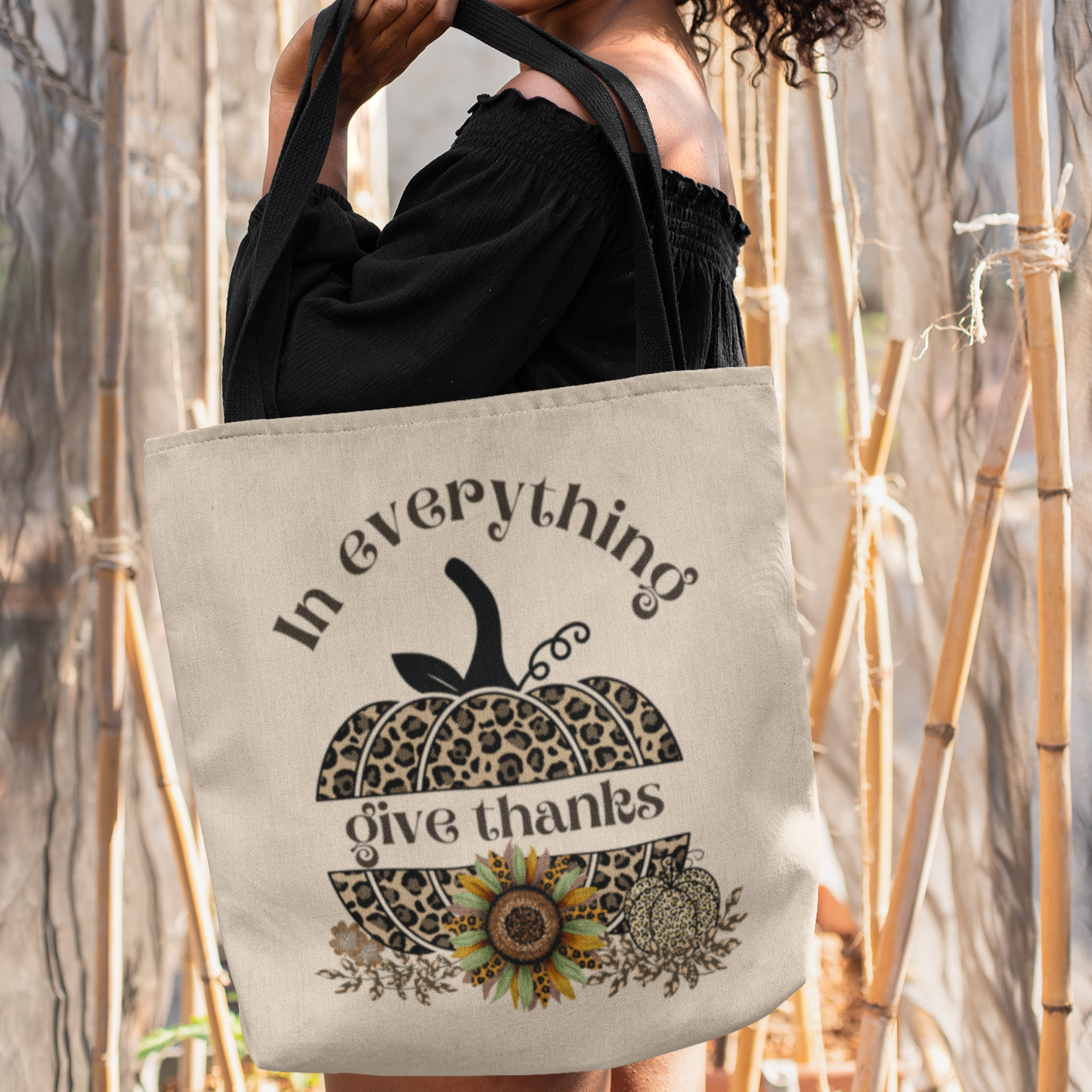 Christian Inspired Tote Bag | In Everything Give Thanks Bag With Split Pumpkin
