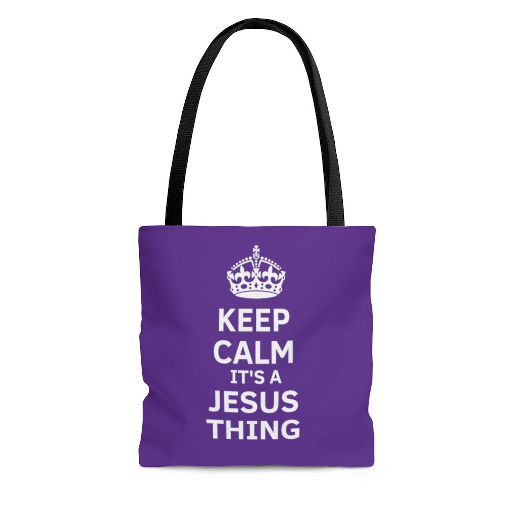 Keep Calm It's A Jesus Thing Crown Tote- purple