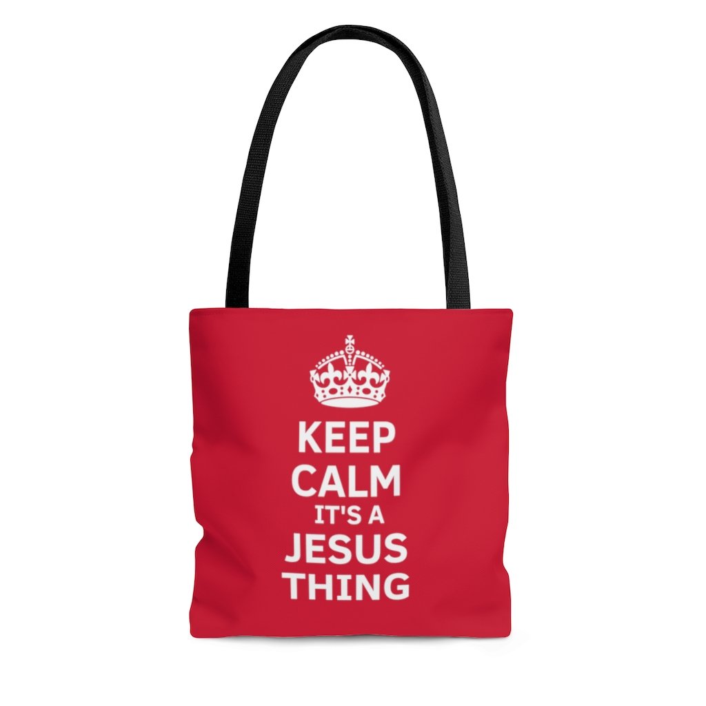 Keep Calm It's A Jesus Thing Crown Tote- red