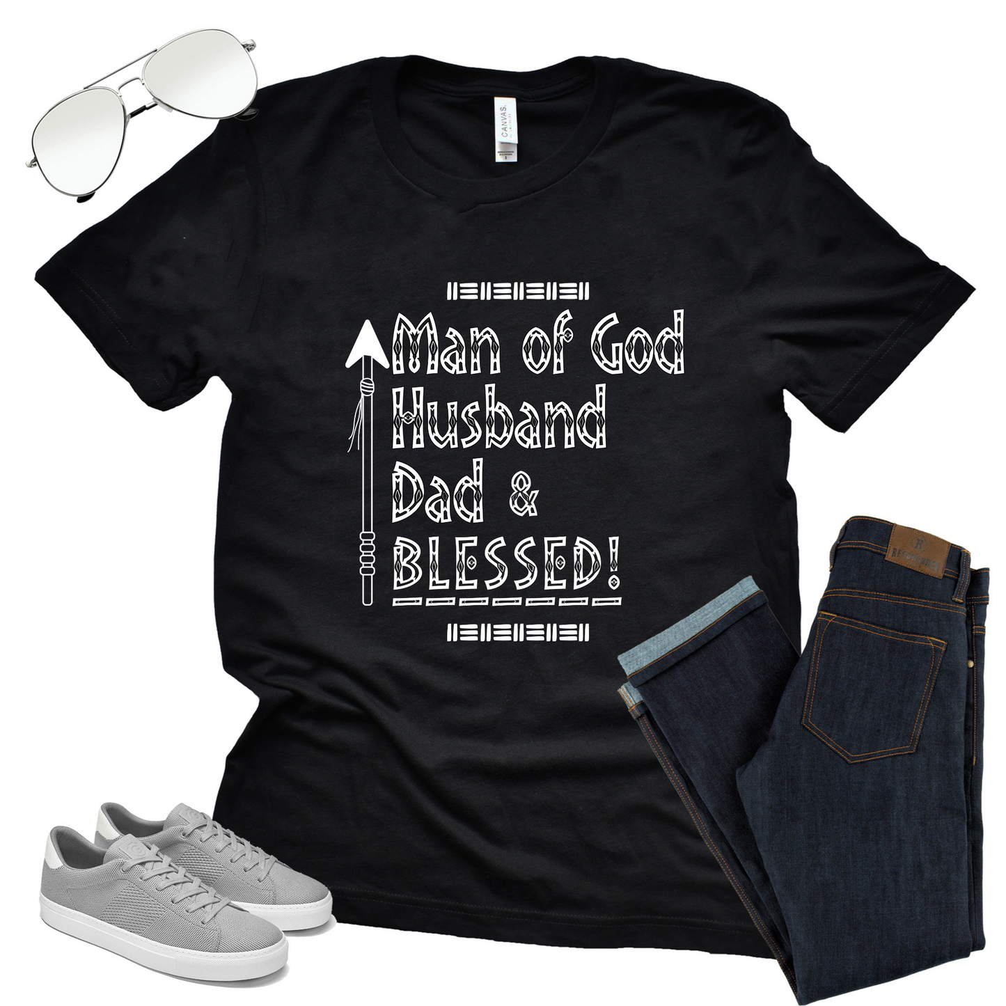 Man of God Husband Dad & Blessed Men's Father's Day Christian Faith T-Shirt