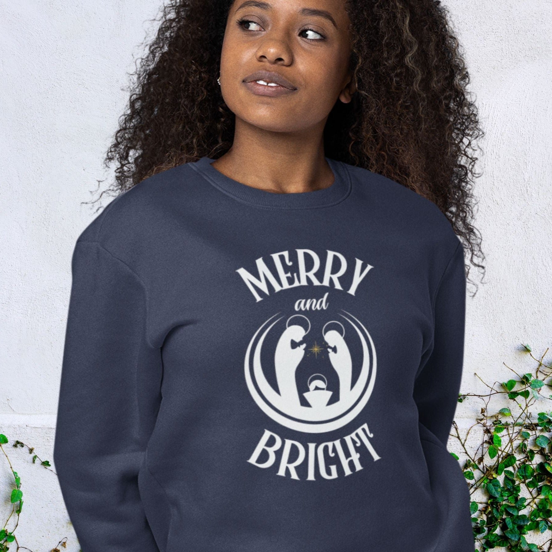 Merry and Bright Nativity Scene Christmas Sweatshirt For Women