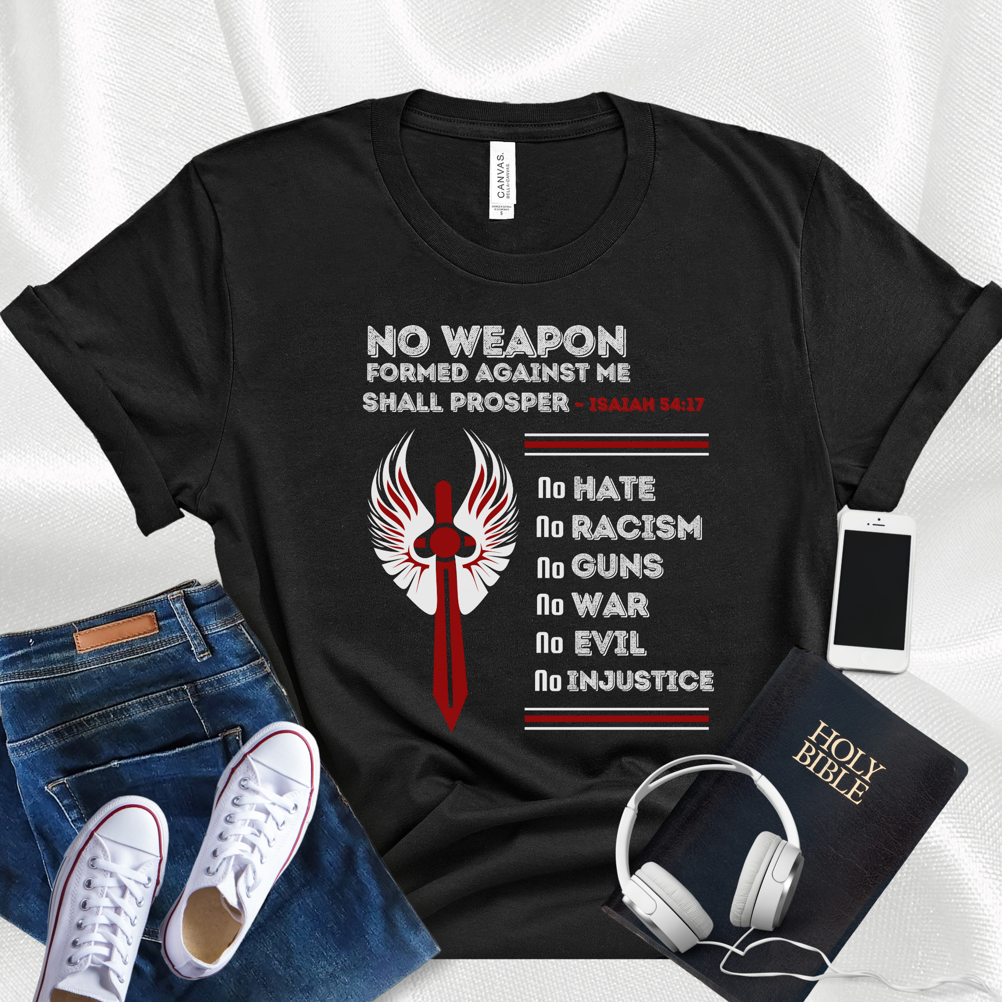 No Weapon Formed Against Me Bible Verse Tee