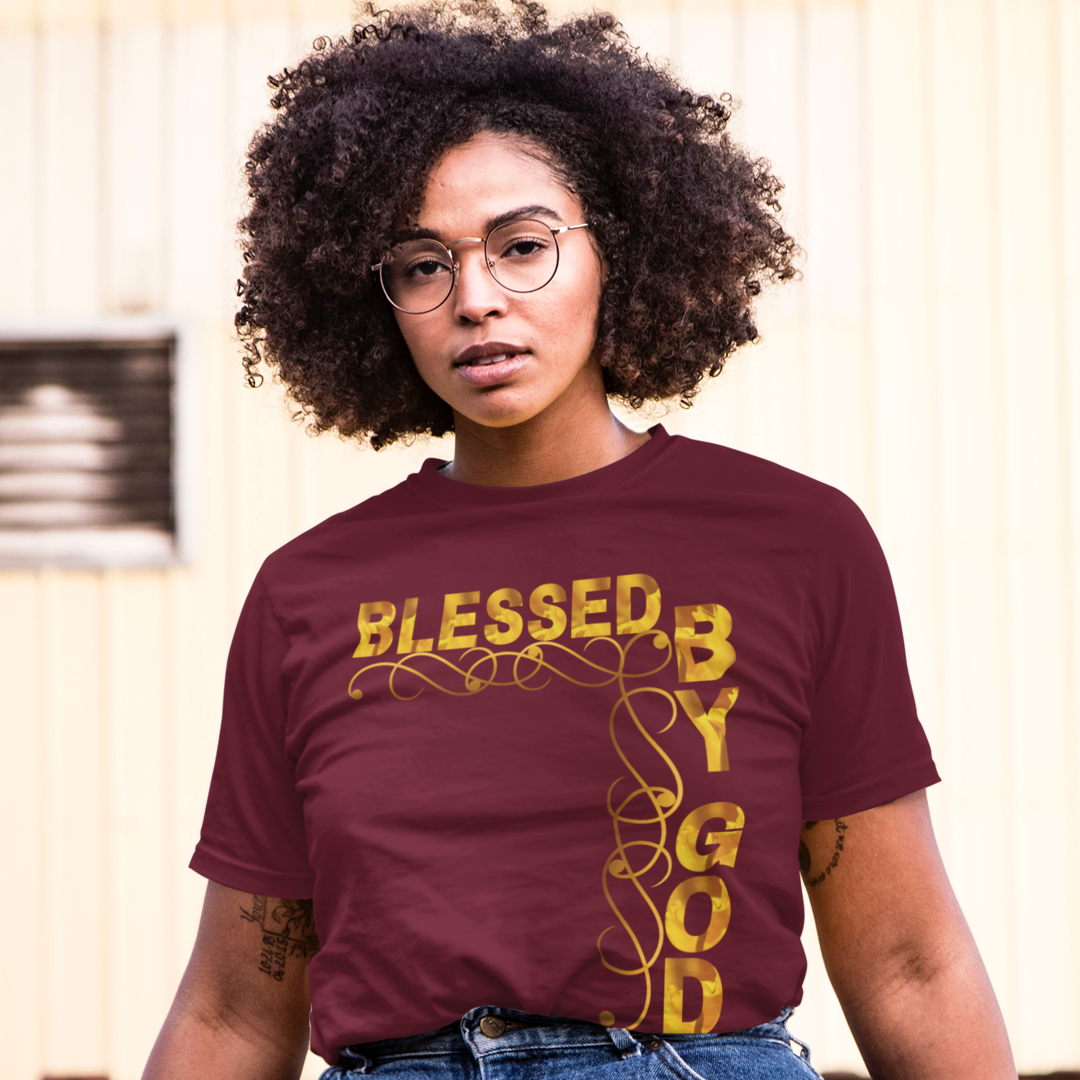 Blessed By God Maroon Christian T-shirt