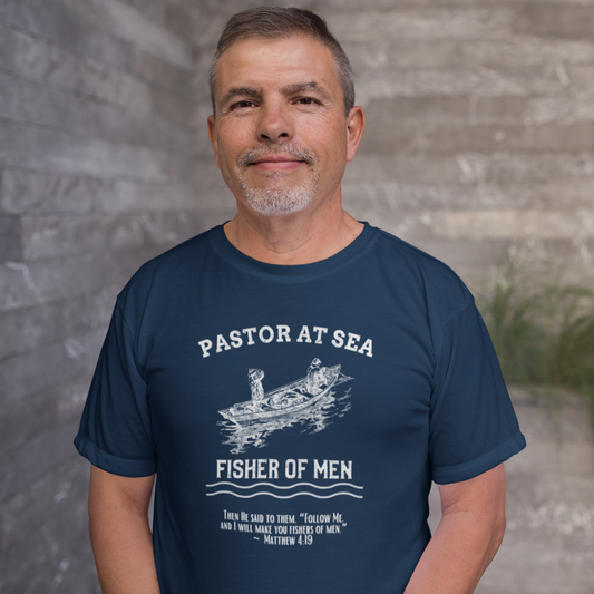 Pastor At Sea Fisher of Men Navy Christian T-shirt