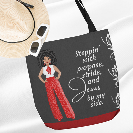 Steppin' With Purpose, Stride And Jesus Tote Bag, Christian Inspired Tote, Fun Inspirational Quote Tote Bag
