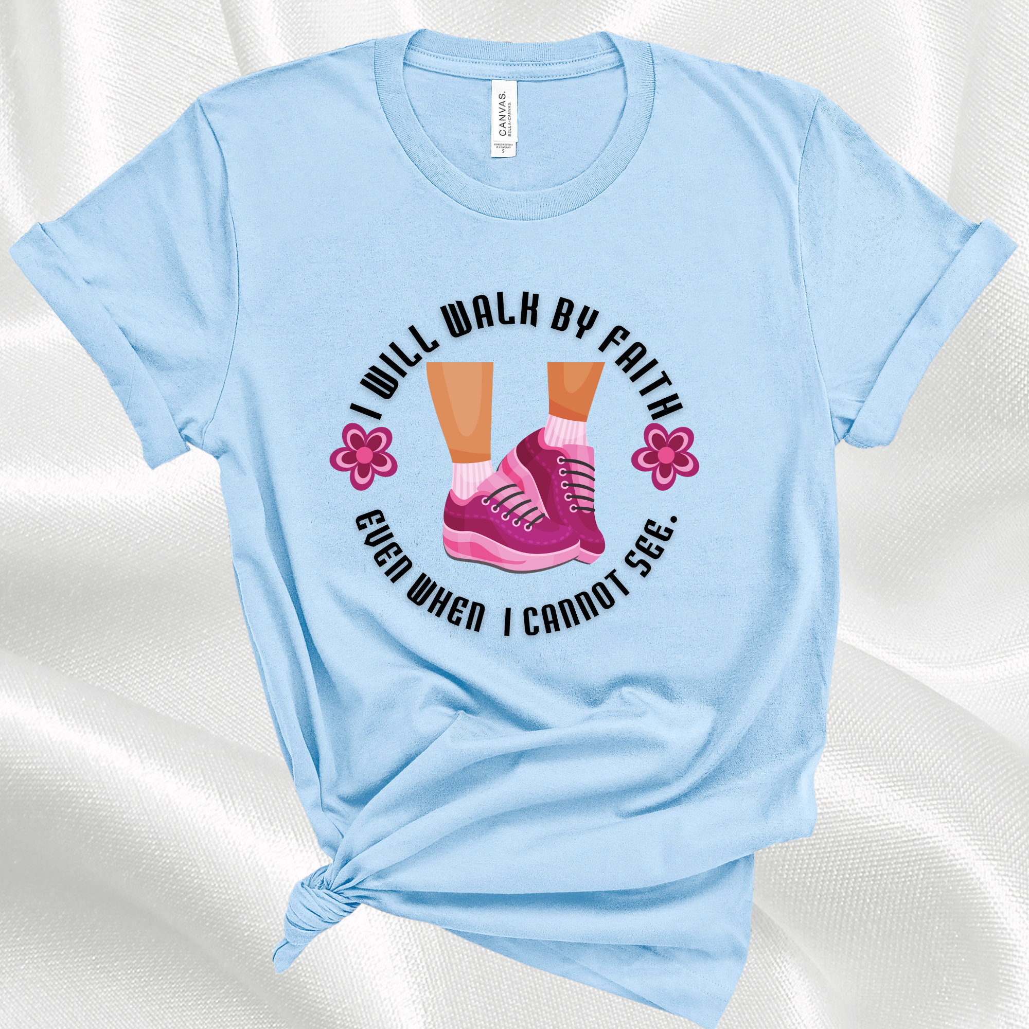 I Will Walk By Faith Bible Verse Christian T-Shirt For Women - Sneakers