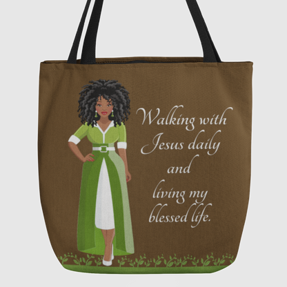Walking With Jesus Daily And Living My Blessed Tote Bag - African American