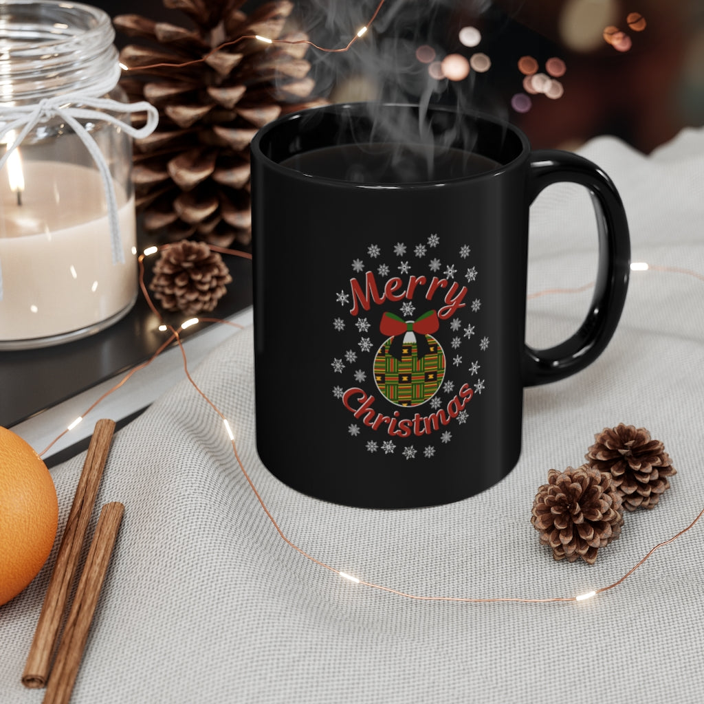 Merry Christmas Kente Ornament 11oz Black Mug