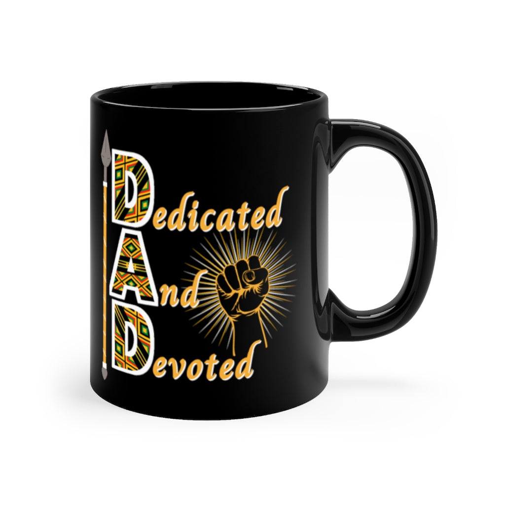 Kente Style Dedicated and Devoted Dad Acronym Mug, Black Coffee Cup For Father's Day
